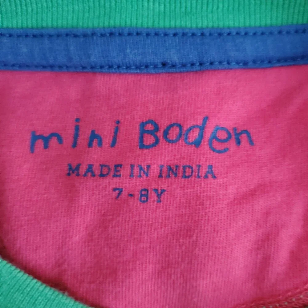 Mini Boden Little Girls Floral A-Line Pink‎ Green Jersey Cotton Shirt Dress 7-8Y